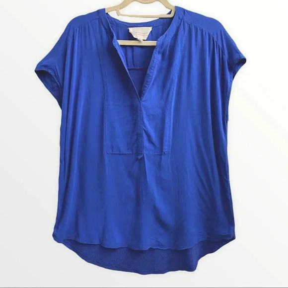 Turo By Vince Camuto Flow Bat Cap Sleeve Royal Blue Ribbed High Low Blouse M - Picture 1 of 10